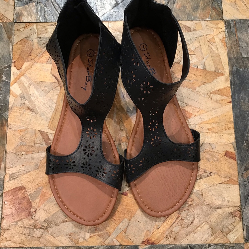 Star Bay 81003-A Black Vegan leather sandals